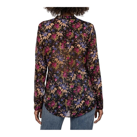 KUT Small Black Floral Blouse Jasmine Chiffon Festival Sheer Button-Up Blouse - Picture 2 of 8